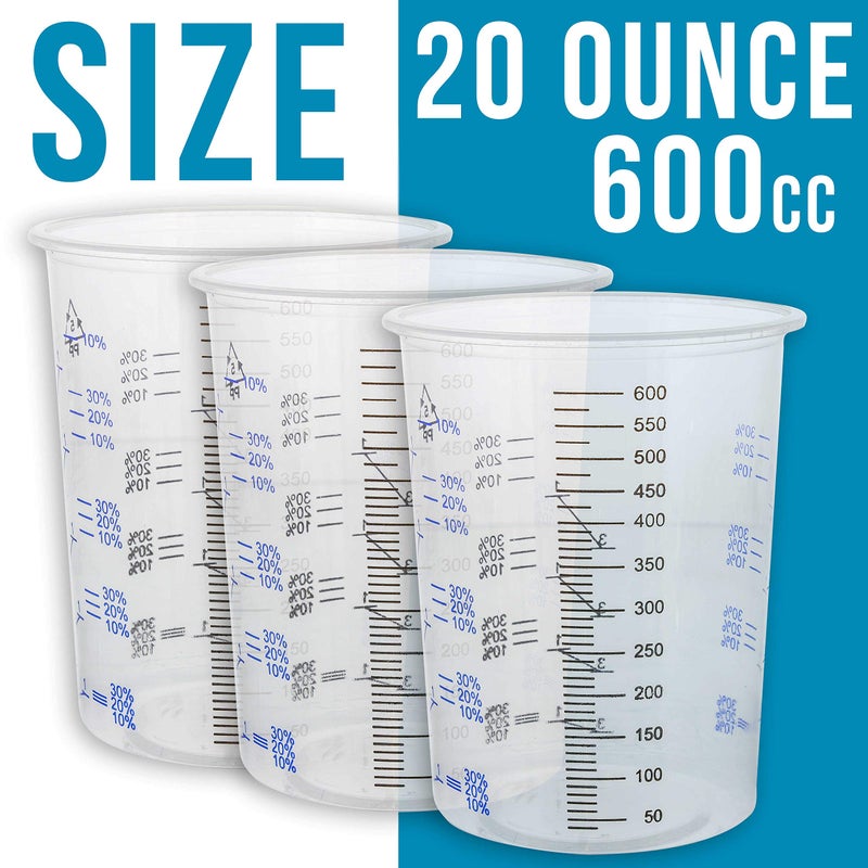 TCP Global 20 Ounce (600ml) Disposable Flexible Clear Graduated Plastic Mixing Cups - Box of 50 Cups - Use for Paint, Resin, Epoxy, Art, Kitchen, Cooking, Baking - Measuring Ratios 2-1, 3-1, 4-1, ML - Image 3